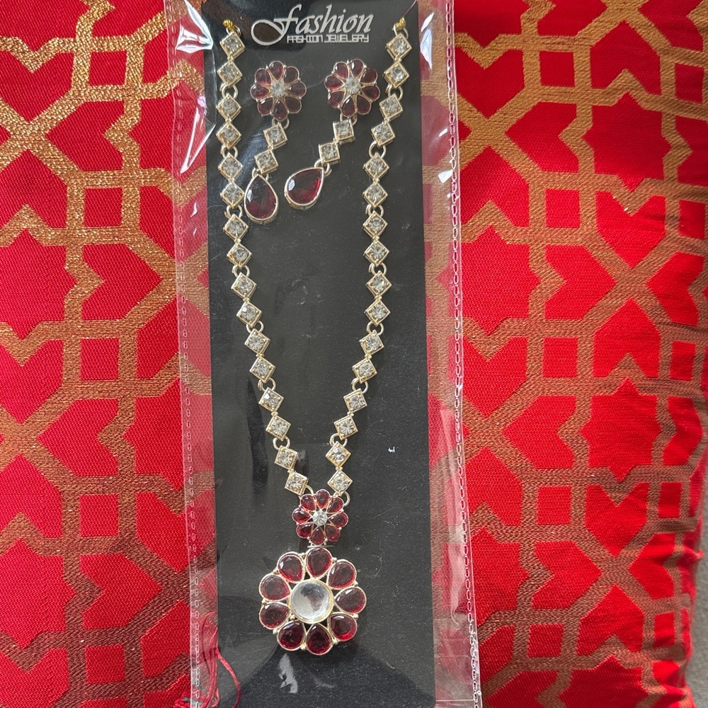 Elegant Red and Silver Necklace Set